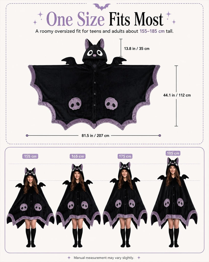 Halloween Cute Bat Wearable Blanket Hoodie Hooded Cape Costume Adult Unisex | Oversized Plush Thick Cloak with Demon