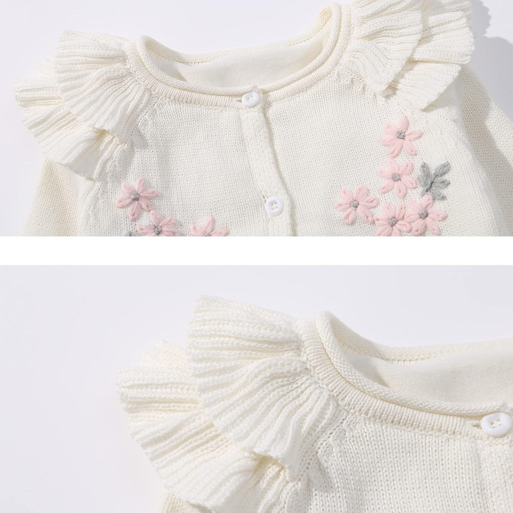 Newborn Boy Knitted Sweater Romper Cotton Longsleeve Outfit with Kids Winter Warm Hats Set