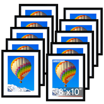 8x10 Picture Frame Set of 10, Black Photo Frames Bulk with HD Plexiglass, Display Pictures 5x7 with Mat or 8x10