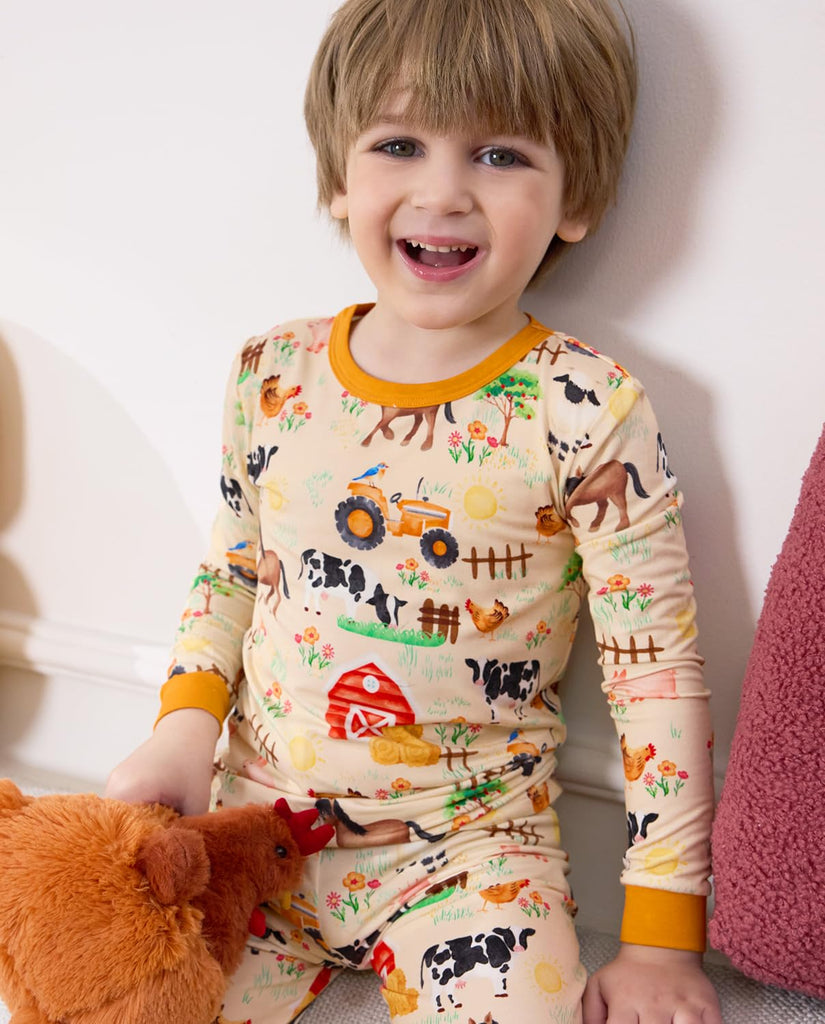 Bamboo Viscose Toddler Kids Pajamas Set, Long Sleeve Boys