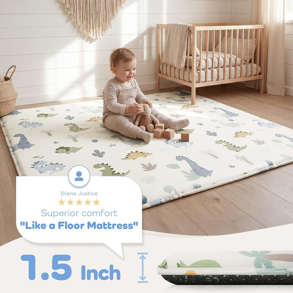 1.5'' Thick Play Mat, 71x59 Memory Foam Play Mat for Baby, Dinosaur