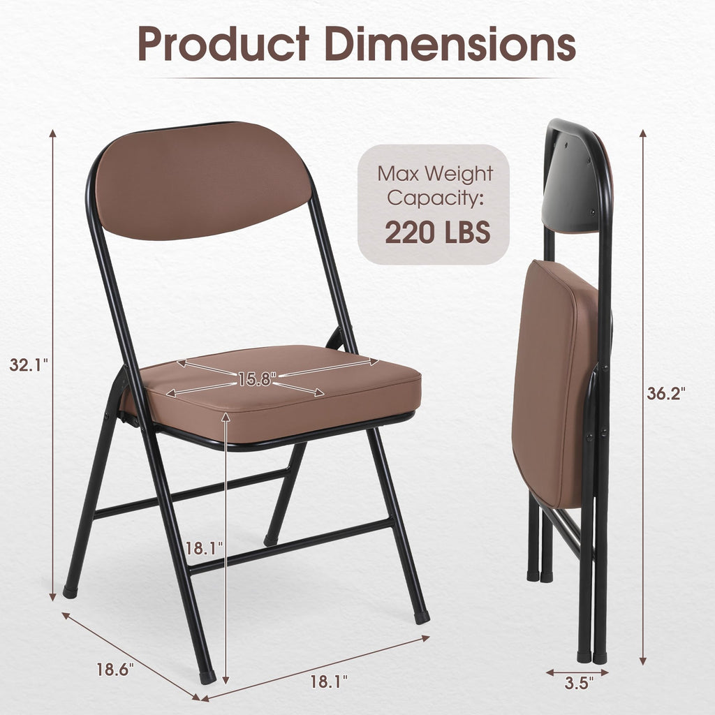 Padded Folding Chairs Set of 4, Brown