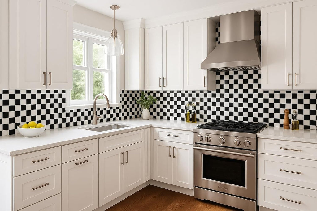 2x2 Black & White Checkered Porcelain Mosaic Tile Glazed 12x12 Mesh Backsplash Bathroom Shower Wall Floor Accent