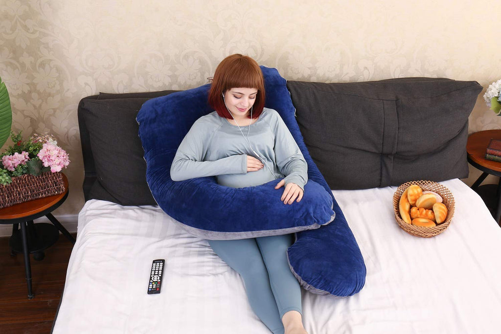 Pregnancy Pillow, U Shaped Full Body Pillow for Maternity Support (Blue Gray)