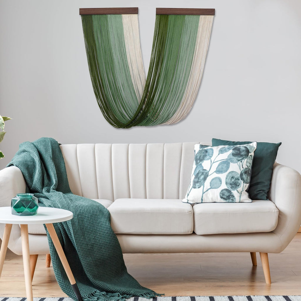 Macrame Wall Hanging Green Boho Woven Tapestry 18"x32" Decor