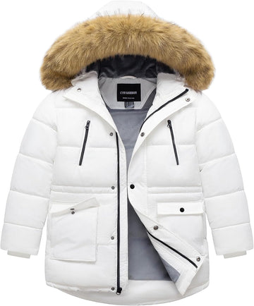 Boy's Winter Coat Waterproof Kids Puffer Jacket Thicken Parka Fleece Lined Bubble Ski Snow Outerwear with Fur Hood