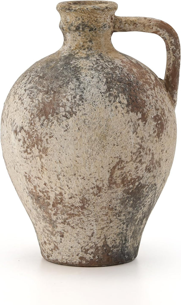 Ceramic Rustic Farmhouse Vase,8.25 inch Terracotta Vase with Handle,Neutral Clay Pot Vases Decorative Vase