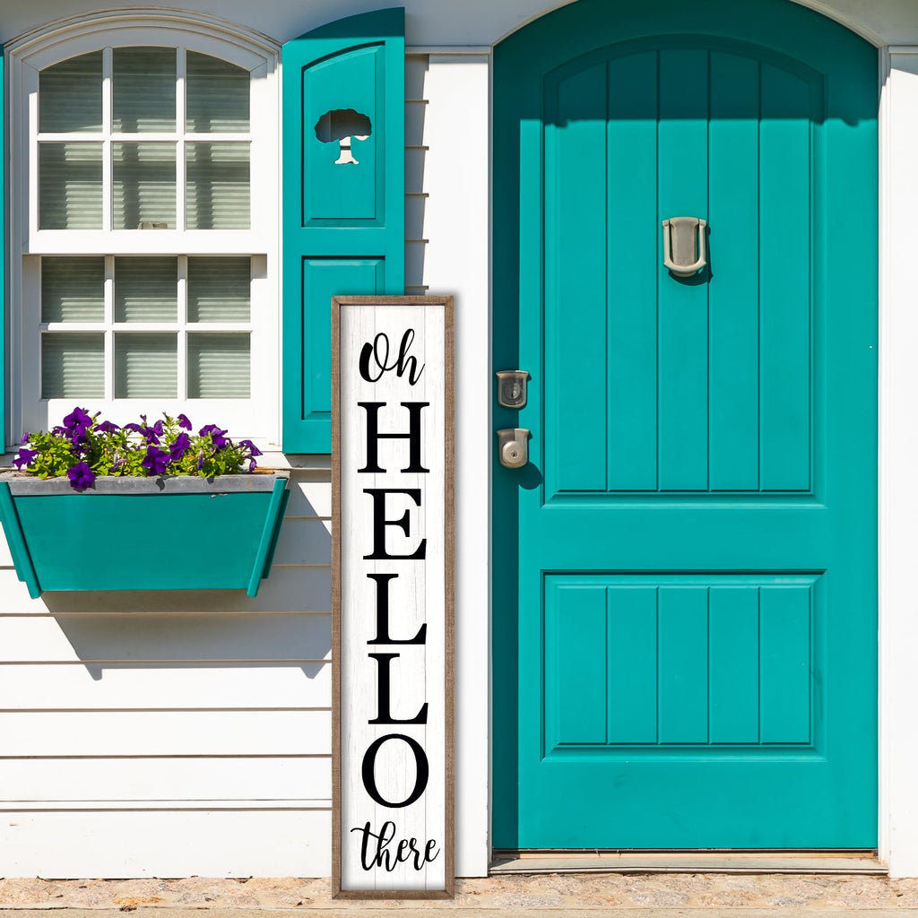 Oh Hello There Outdoor Welcome Sign, 45"X9", Wood White