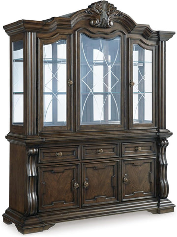 2-Piece Dining Buffet and Hutch, China Cabinet | Hardwood solids, Oak and ash swirl veneers with MDF substrates and