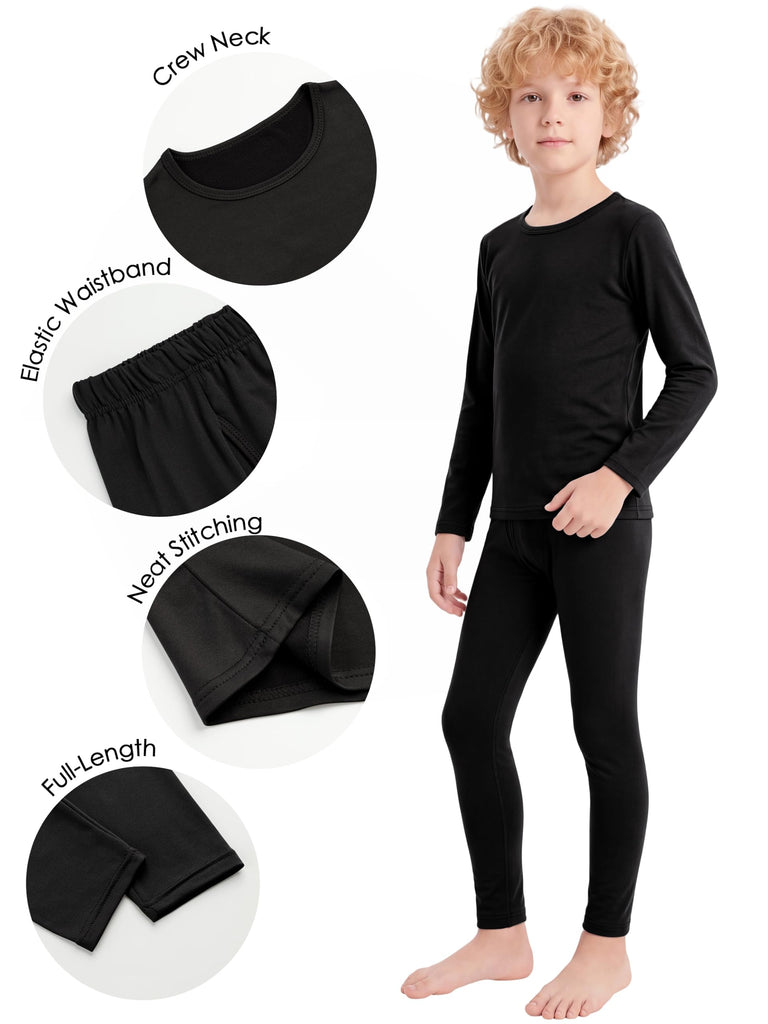 Boys Fleece Lined Thermal Set, Kids Soft Warm Long Johns Base Layer