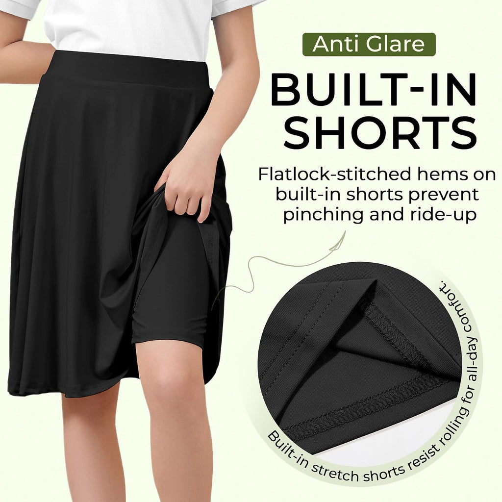 Girls 2 Pack A Line Skirt with Shorts Knee Length Uniform Skort