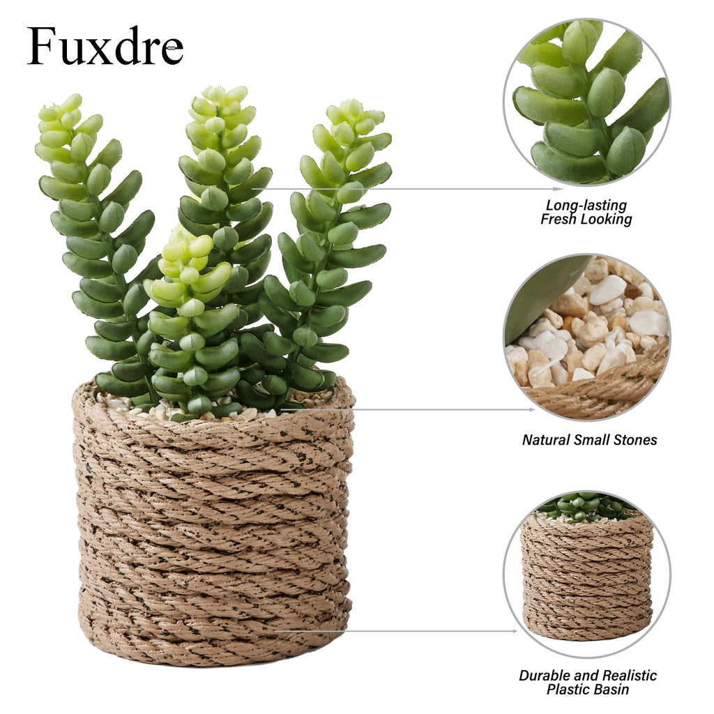 3-Pack Artificial Succulent Plants in Vintage Plastic Pots - Fake Waterproof Succulents Decor, Desk, Shelf - Low