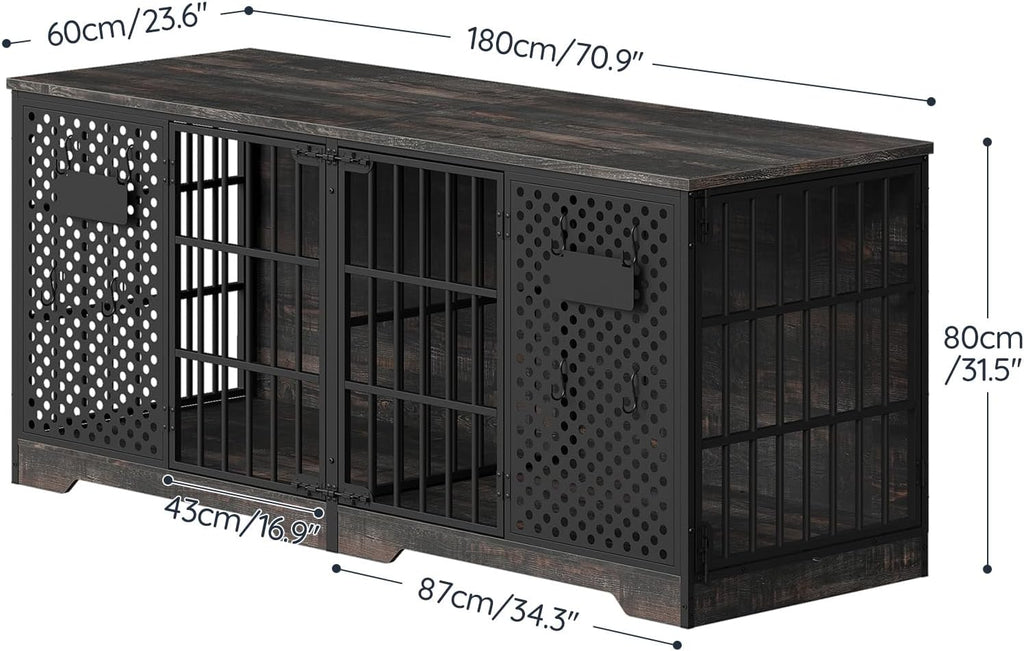 Dog Crate Furniture for 2 Large Dogs, Heavy Duty Indoor Kennel with Removable Divider & Name Tags, TV Stand Cage