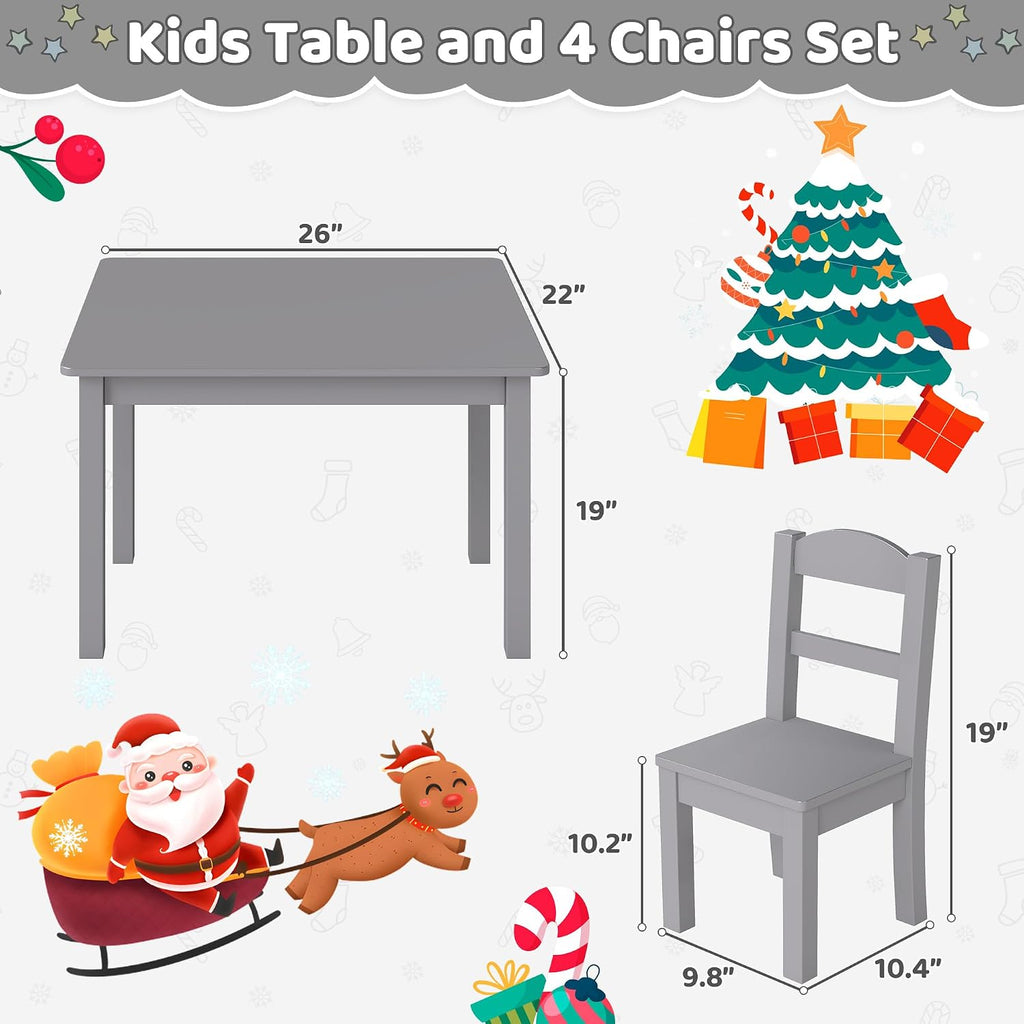 Wooden Kids Table and Chair Set, 26"L x 22"W, CPSC-Certified, Grey