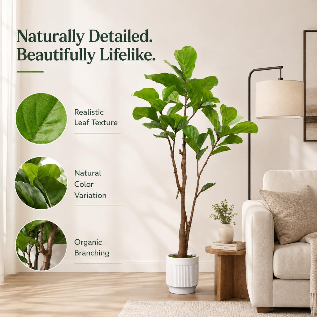 Artificial Fiddle Leaf Fig Tree, Lifelike Faux Fig Plant Indoor Decor 4.4FT