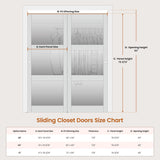 Sliding Closet Door, 72"×80"(Double Barn Doors 37"), Double Frosted 3 Panel Glass Sliding Door with 