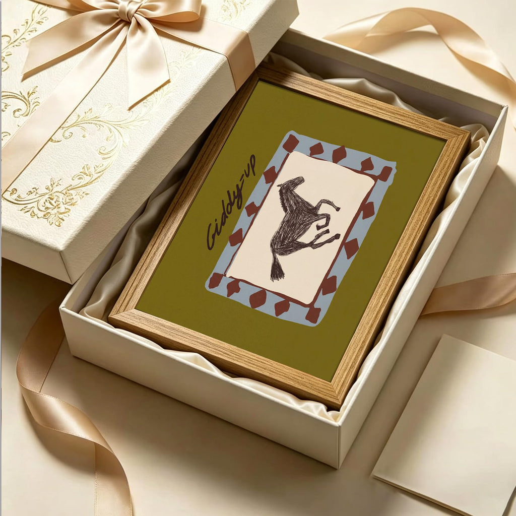 Framed Western Cowboy Wall Art Horse Giddyup Canvas Print Decor