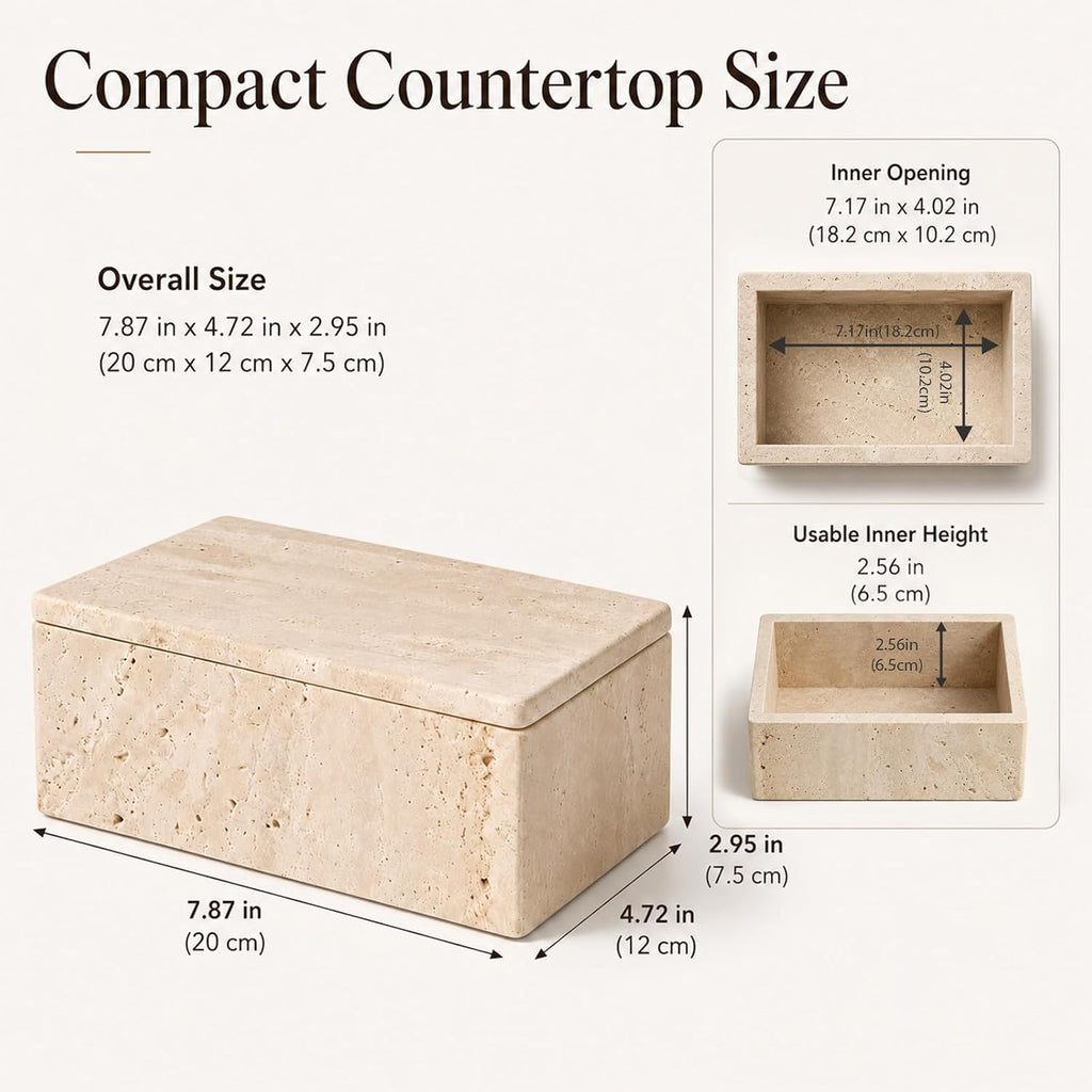 Natural Travertine Rectangular Box with Lid