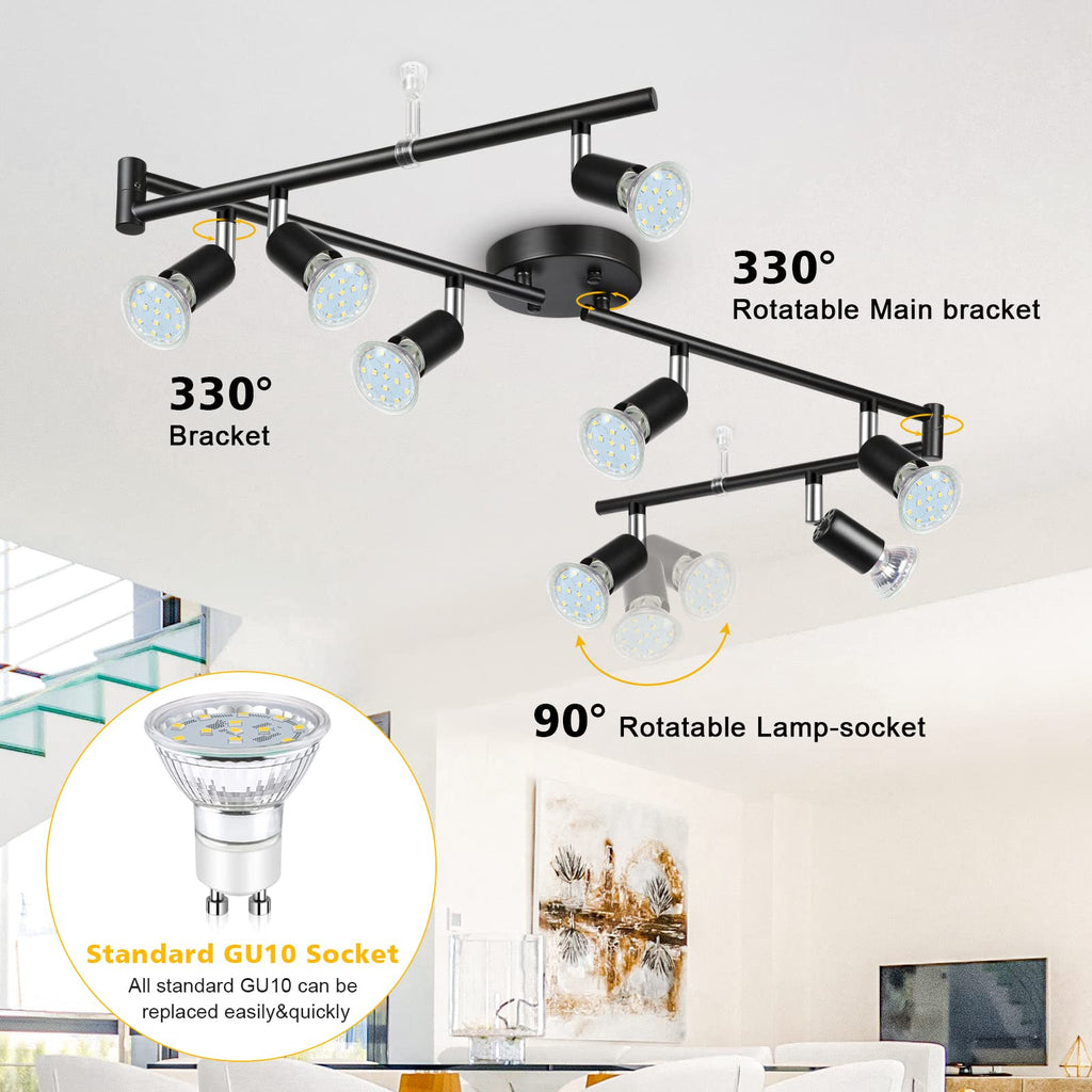 LED 8 Light Track Lighting Kit, 54.13'' Black 8 Way Ceiling Spot Lighting, Flexibly Rotatable Head, Track Light