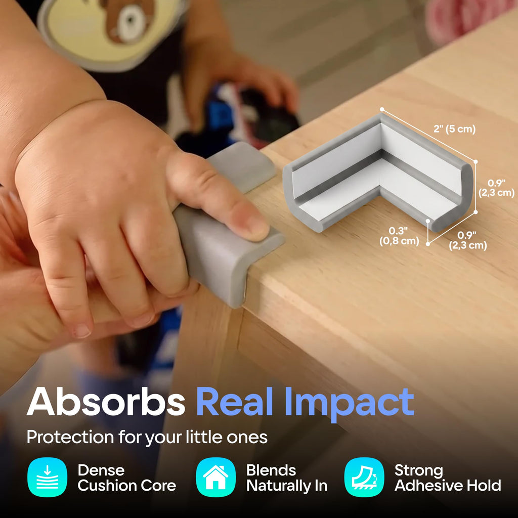 12-Pack Baby Proofing Corner Protectors, Pre-Taped, Gray