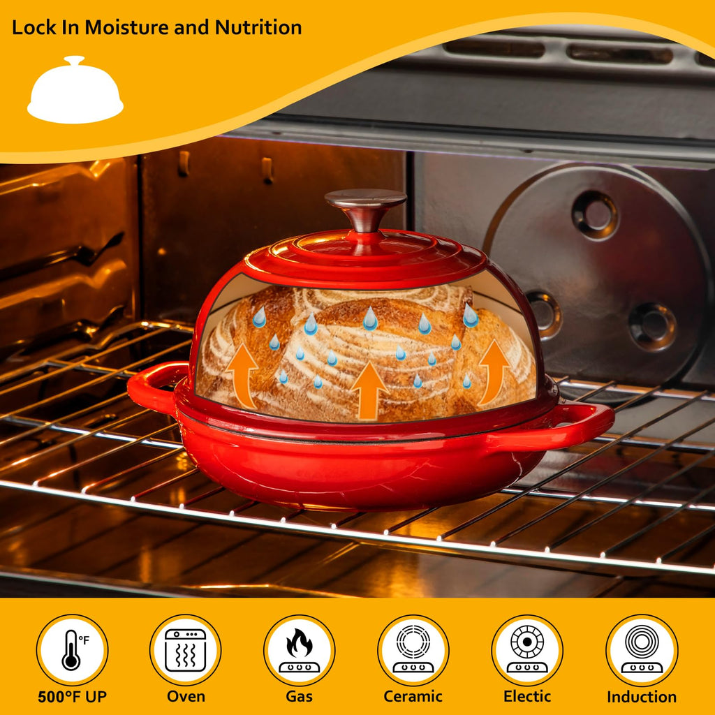 5 QT Enameled Cast Iron Dutch Oven for Bread Baking with Dome Lid