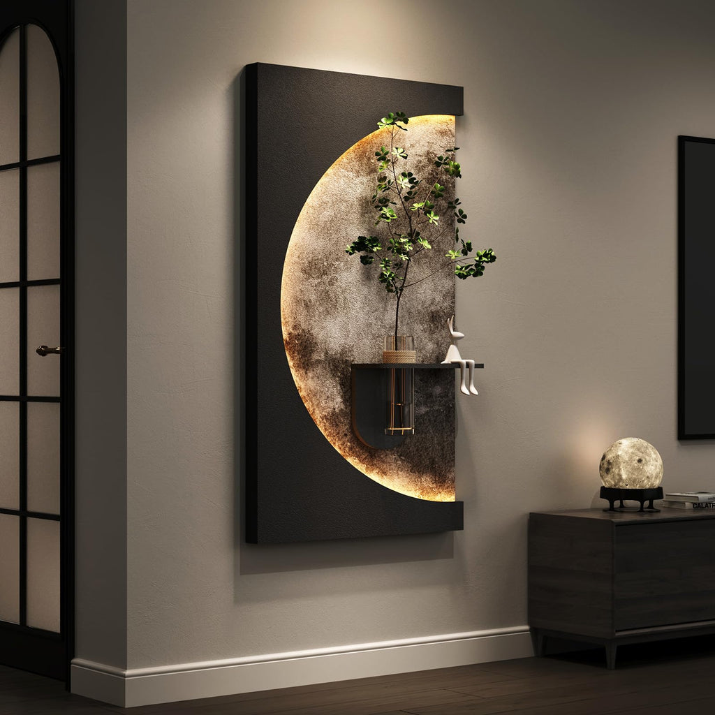 Large 3D LED Moon Wall Art Decor, Modern Black 30x60 Inch