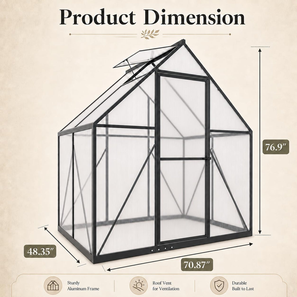 6x4 FT Small Polycarbonate Greenhouse, Walk-in Greenhouses for Outdoors, Aluminum Frame Plant Green House with