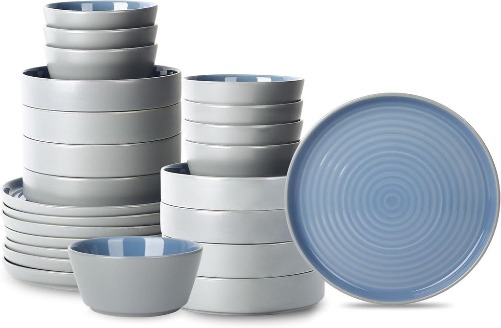 Elica 24-Piece Modern Dinnerware Set Stoneware, Plates and Bowl Sets for 8, Beige and Black