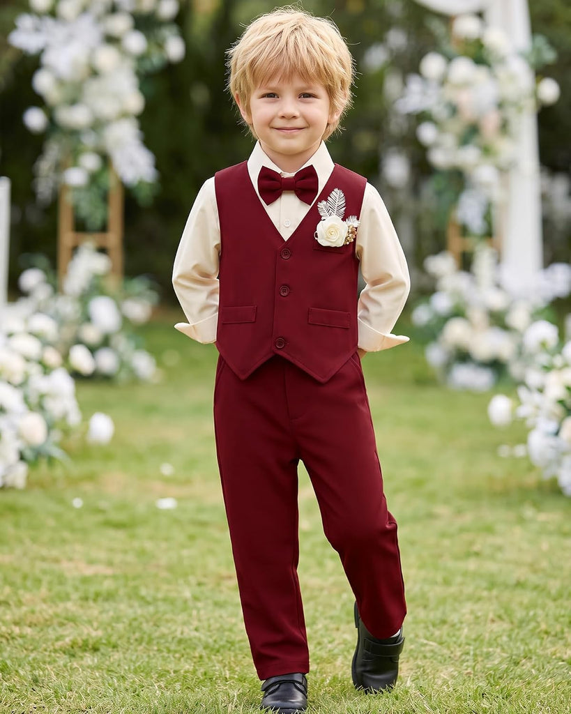 Toddler Boy Suit 5PCS Dress Clothes Formal Wedding Outfit Set 1