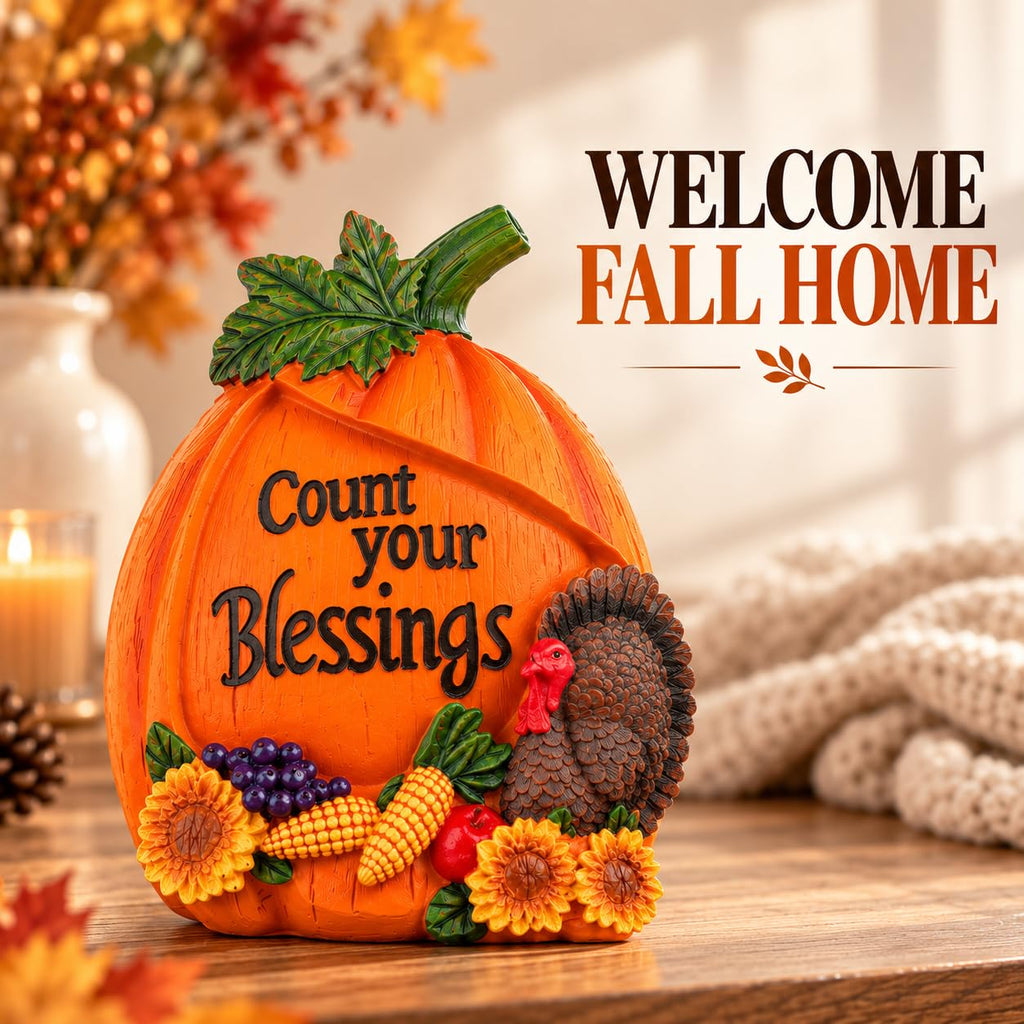 7.5" Fall Pumpkin Turkey Figurine, Thanksgiving Table Decor