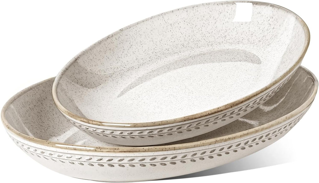 Ceramic Serving Bowls Set of 2, Large Oval Serving Dishes for Entertaining, 11.8 & 13.5 Inch Salad Bowl Counter