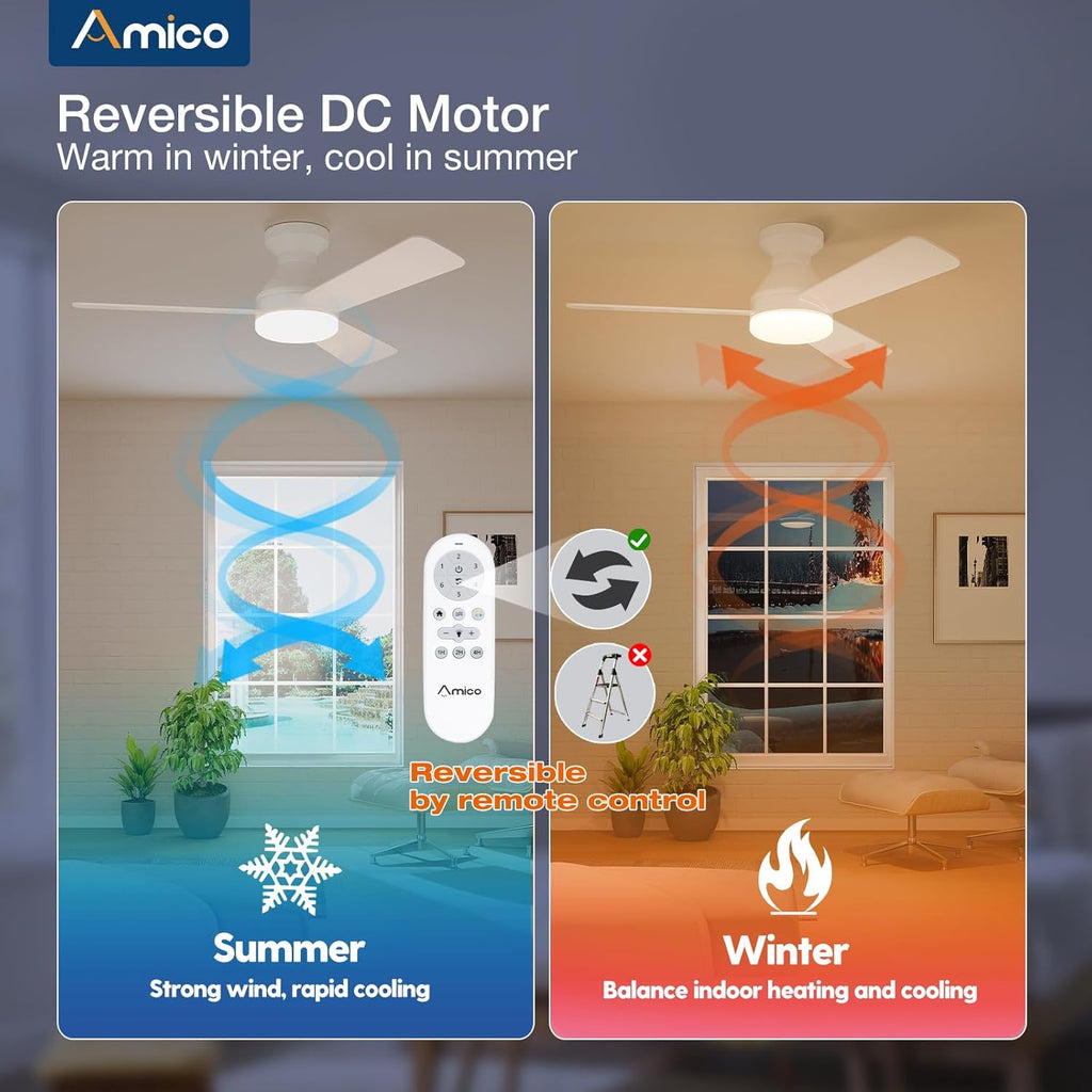 Ceiling Fans with Lights, 42 inch Low Profile Ceiling Fan with Light and Remote Control, Flush Mount, Reversible, 3CCT, Dimmable, Noiseless, White Ceiling Fan for Bedroom, Indoor/Outdoor Use A102-B0C61JL3HL