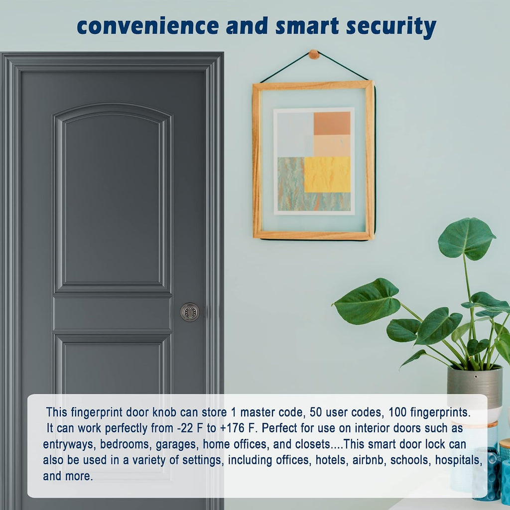 Fingerprint Door Knob with Keypad and Key,Smart Biometric Digital Lock with Voice Navigation Programming,Combination