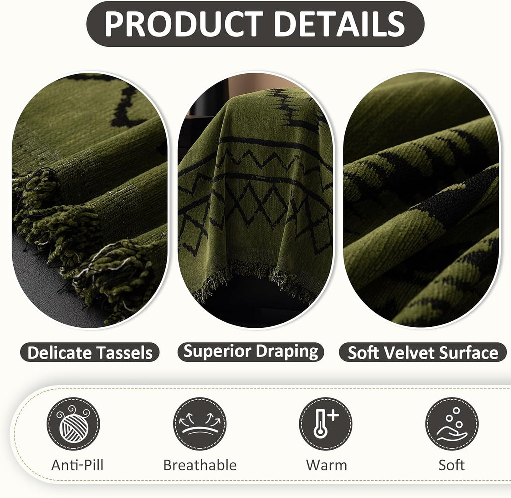 Bohemian Green Couch Cover for Dog, Non Slip Sectional Sofa Covers Furniture Protector Washable Tribal Pattern Couch
