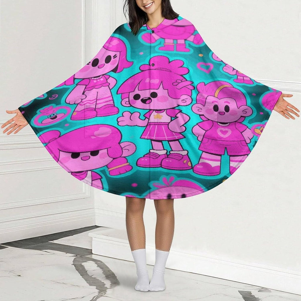 Cartoon Print Wearable Blanket Hoodie Flannel Hooded Blanket | Sweatshirt Oversized Cozy Sweater Gift