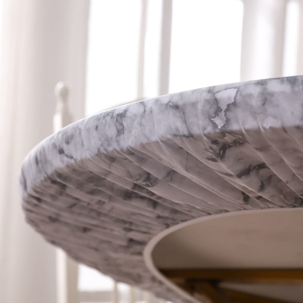 Round Vinyl Fitted Tablecloth with Flannel Backing Elastic Edge Design Table Cover Waterproof Oil-Proof PVC Table
