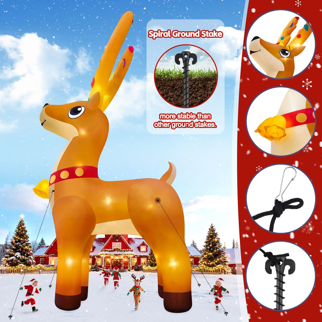 20FT Christmas Inflatable Elk with LED Light, Giant Xmas Elk with Bell Inflatables Christmas Blow Up Yard Outdoor