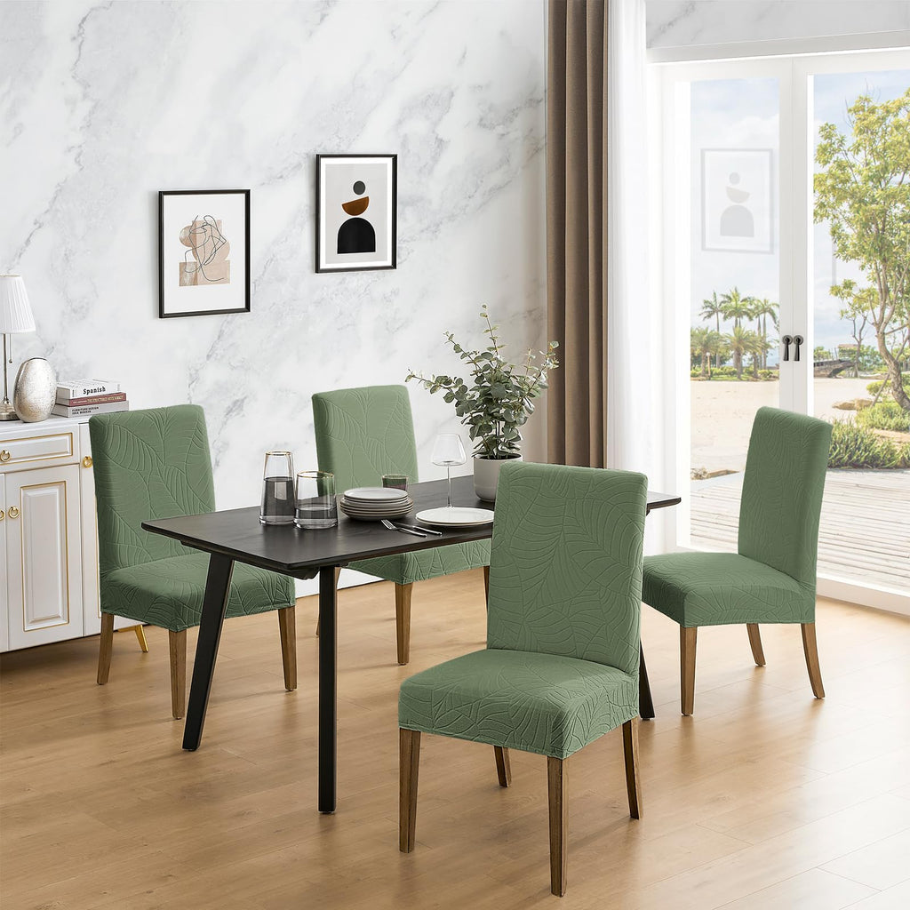 100% Waterproof Dining Room Chair Covers Set of 4, Green
