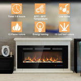 45 inches Electric Fireplace Inserts, Recessed and Wall Mounted Fireplace Heater, Linear Fireplace w/Thermostat