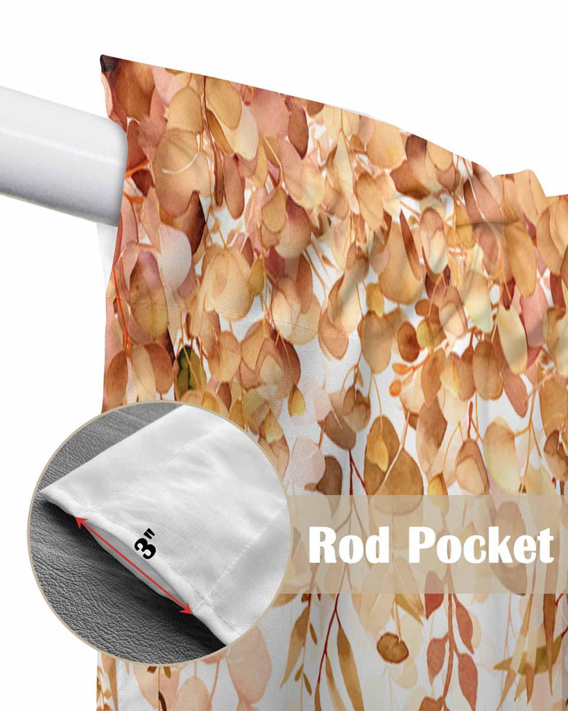 Swag Curtain Valances Orange Eucalyptus Short Swag Topper for Small Windows Watercolor Leaves Window Curtain Tiers
