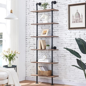 Hombazzar Industrial Pipe Bookshelf, 6 Tier Pipe Shelving