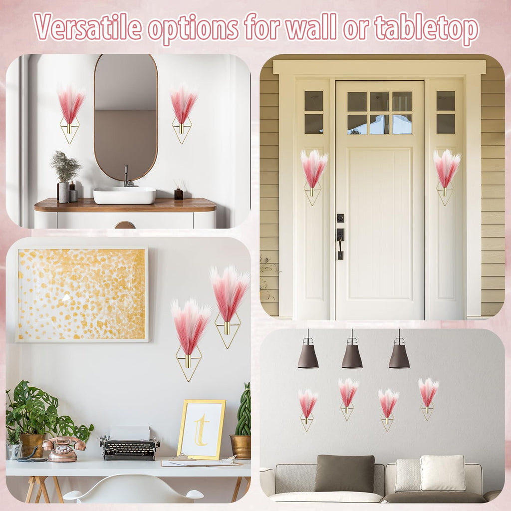 4 Sets Boho Wall Decor Metal Wall Art Hanging Planters with Pampas