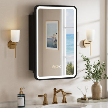 16x24 Inch Medicine Cabinet with Mirror and Lights , Black | Recessed or Surface Mount, Anti-Fog, Memory Function