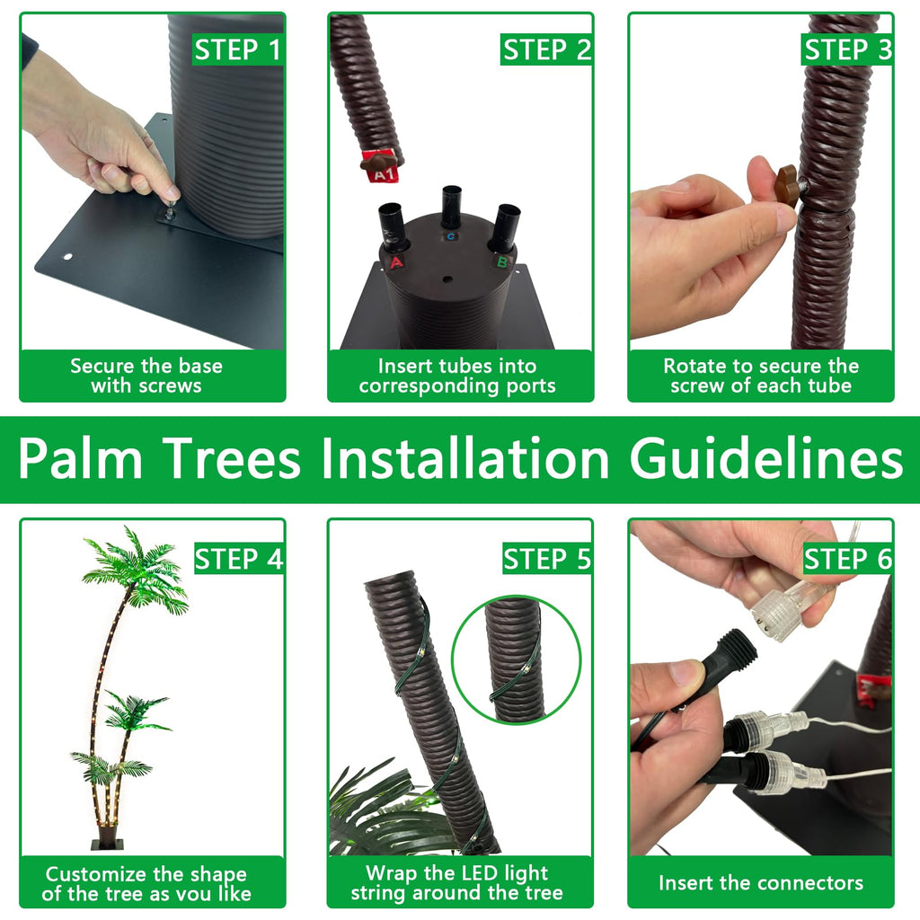 7FT Lighted Artificial Palm Tree with Three Trunks and Upgraded 260 LED Lights - Outdoor/Indoor Use, Perfect for Tiki