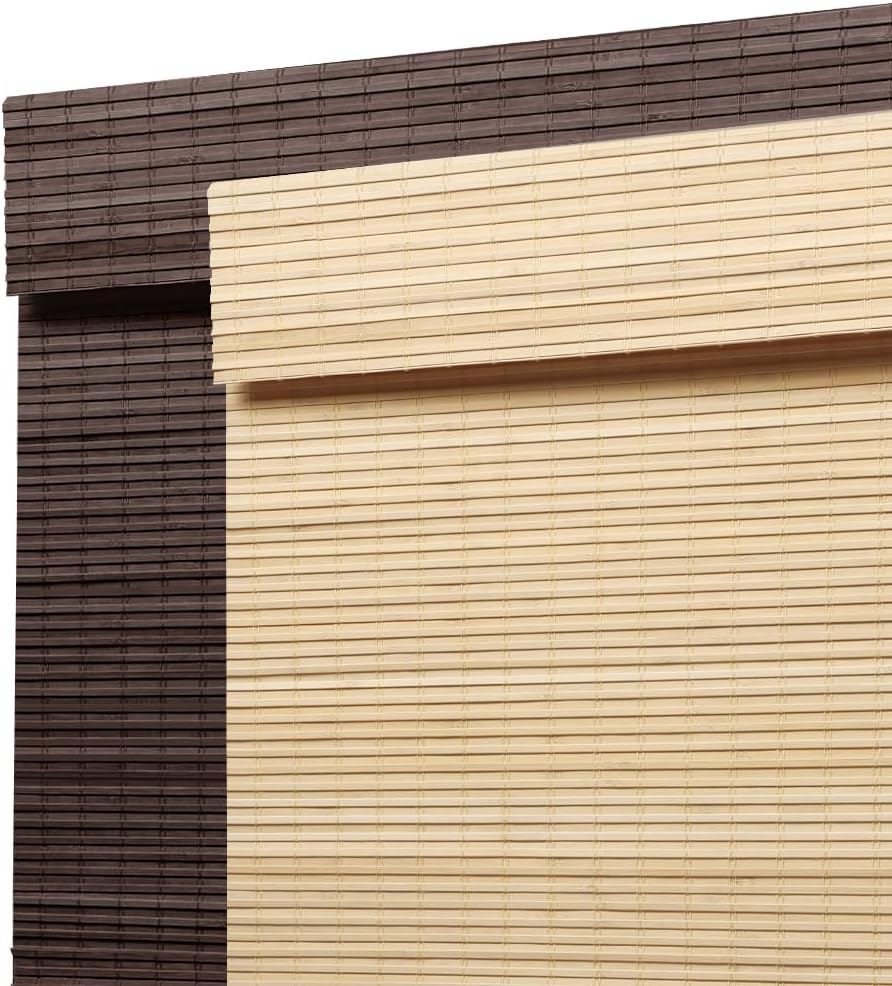 Cordless Bamboo Roman Shades, Blackout Natural Bamboo Blinds for Indoor Windows, Roll Up Blind Privacy Shade for Home