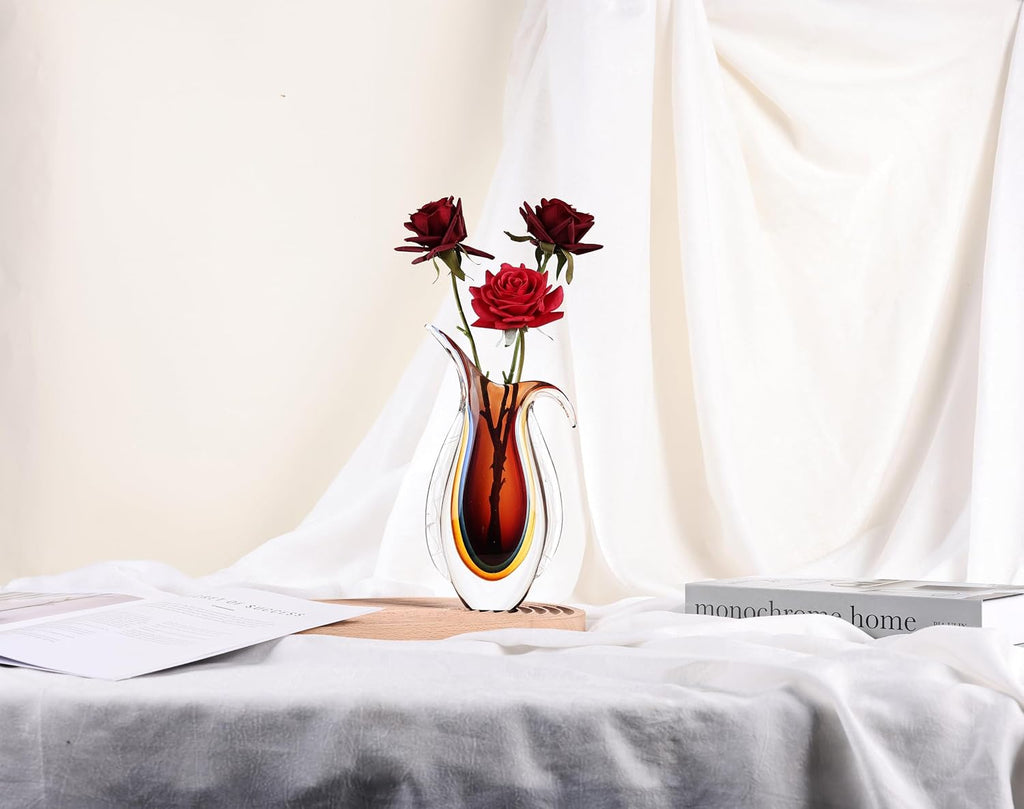 Blown Glass vase, Unique Murano Style Glass Art Deco vase TV Stand, Table Setting, Office, Room and Desktop