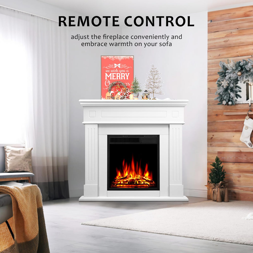 44" Corner Electric Fireplace with Mantel Package Freestanding Fireplace Heater Corner Firebox with Log & Remote