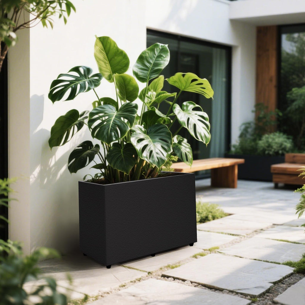 Planter Box Rectangular Block - 24×16×12IN Galvanized Steel Metal Long Box Planter Easy Installation Modern Outdoor