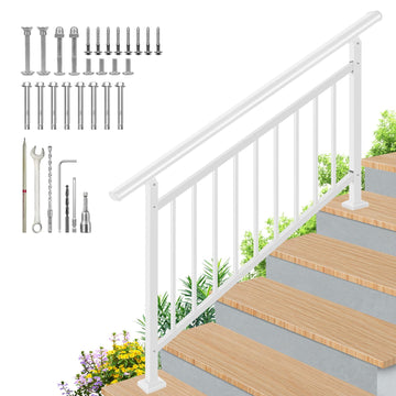 Upgrade White Adjustable 5 Steps Handrail, 65"x38" Stair Railing Kit