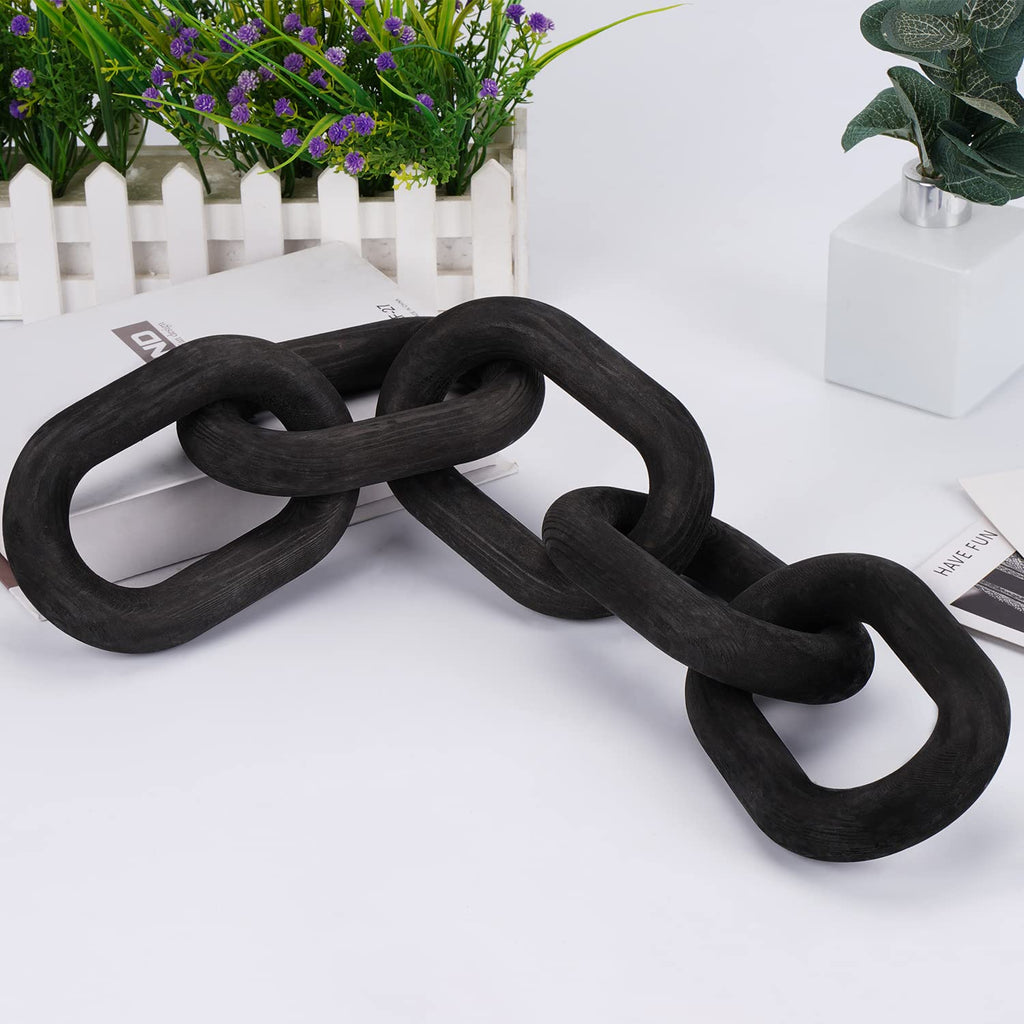 Decorative Wood Chain Link Modern Boho Home Farmhouse Decor, 5 Link Chain Decor Hand-Carved Wooden Aesthetic Crafts